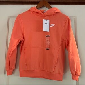 NWT Nike Sportswear Hoodie Fleece Hoodie Orange White Swoosh Kids Size M Unisex